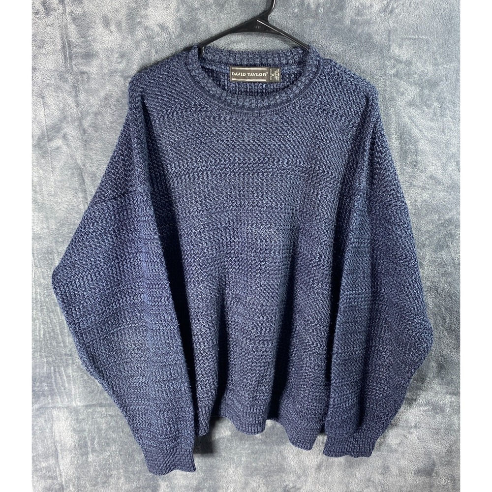 Vintage David Taylor Sweater Men XL Blue Color Twist Knit Pullover Grandpa USA